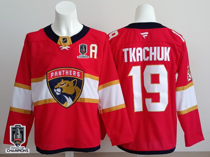 Men 2025 Florida Panthers #19 Tkachuk Red Fanatics Home Premium NHL Jersey style 2